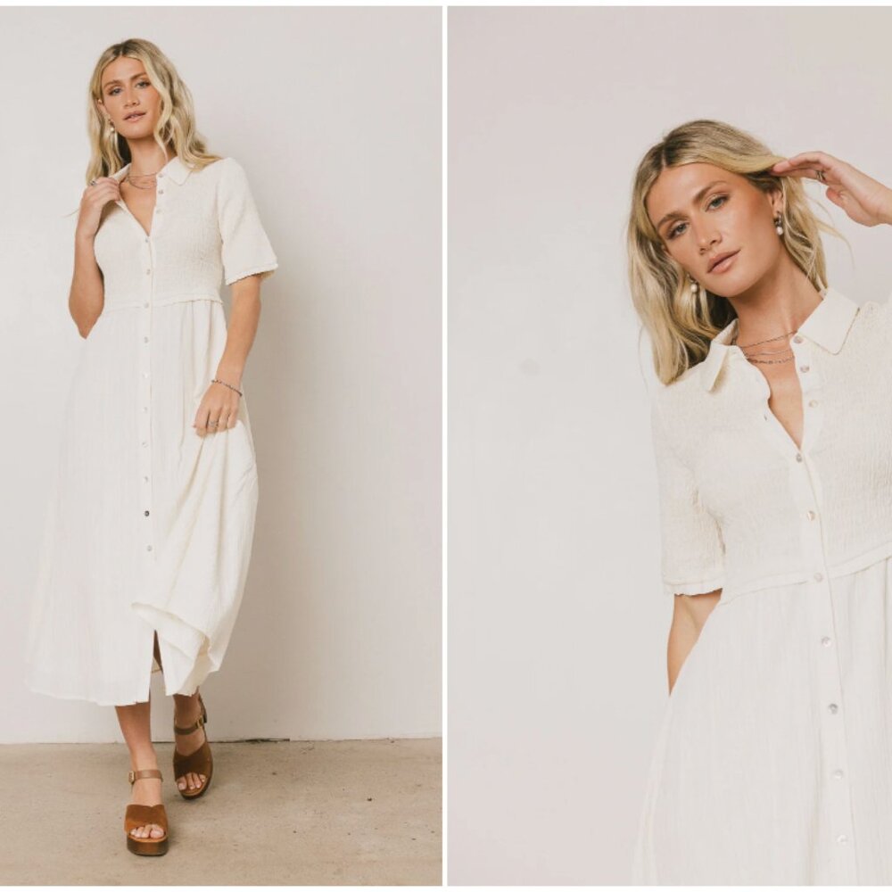 Smocked Maxi Dress in Cream